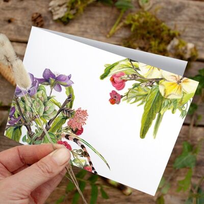 Folding card summer flowers - PRINTED INSIDE with envelope