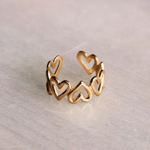Stainless steel adjustable ring with heart – gold