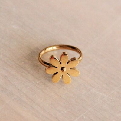 Edelstahlring mit Blume – Gold