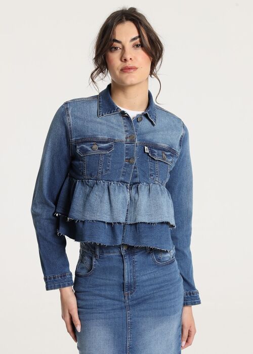 V&LUCCHINO - Jacket Jean with ruffles Medium Wash