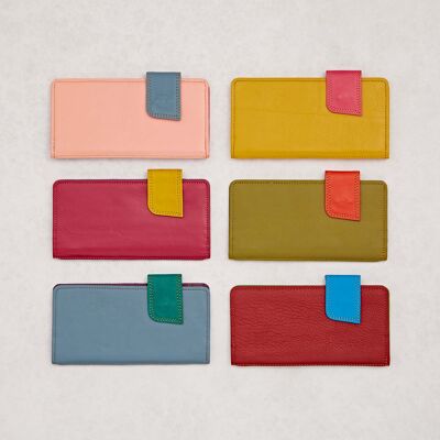 Geldbörse aus recyceltem farbigem Leder – lebendige Mischfarben