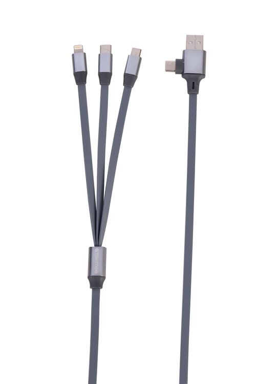 Cable 3-en-1 avec Connecteurs Iphone, Smartphone et USB-C