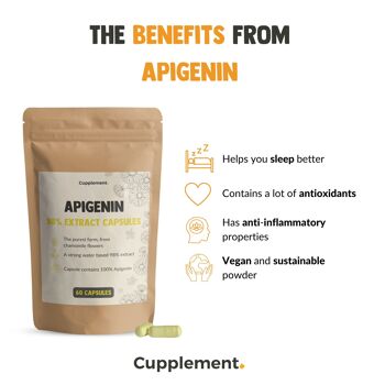 Cupplement - Apigenin 60 Capsules - 98% Extrait - 100 MG par capsule - Superfood - Suppléments de sommeil - Extrait de camomille - Apigenin 5