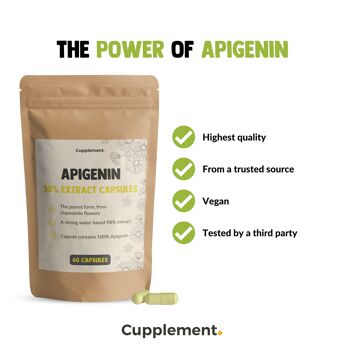 Cupplement - Apigenin 60 Capsules - 98% Extrait - 100 MG par capsule - Superfood - Suppléments de sommeil - Extrait de camomille - Apigenin 6