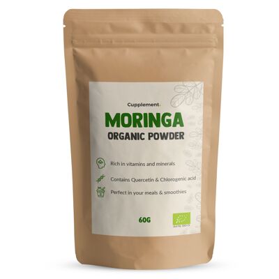 Cupplement - Poudre de Moringa Oleifera 60 grammes - Biologique - Scoop gratuit - Pas de capsules de Moringa ni de thé - Superaliments