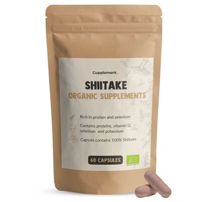 Cupplement - Shiitake 60 Capsules - Mushroom Organic - Free Scoop - Mushroom Spores - Superfood - Shitake - No Extract or Powder - Lentinula Edodes - Supplement - Powder