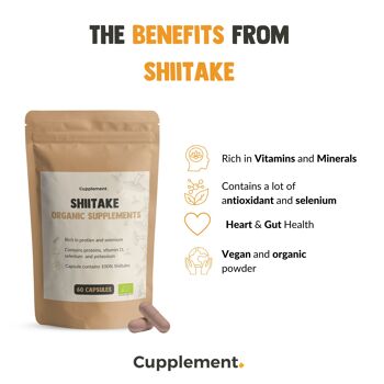 Cupplement - Shiitake 60 Capsules - Champignons biologiques - Scoop gratuit - Spores de champignons - Superfood - Shitake - Sans extrait ni poudre - Lentinula Edodes - Supplément - Poudre 4