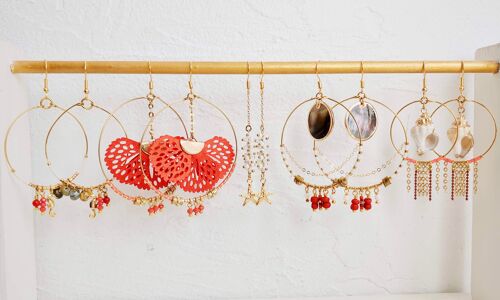 Kit 6 paires Boucles d'oreilles BO-4 Rouge corail et nacre