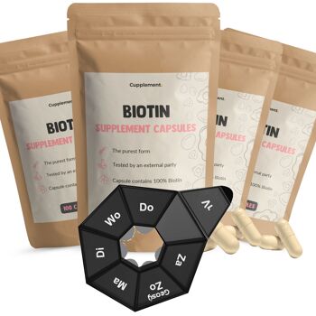 Cupplement - Biotine 100 gélules - 5 mg par gélule - Cheveux - Superaliment - Supplément - Croissance des cheveux - Sans poudre, comprimés ni shampoing - Biotène - Biotine 3
