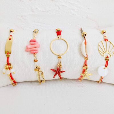 Kit of 5 BRA-2 Bracelets Coral, red and gold