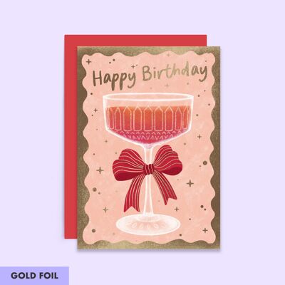 Cocktail mit Schleife Geburtstagskarte | Stilvolle Geburtstagskarte
