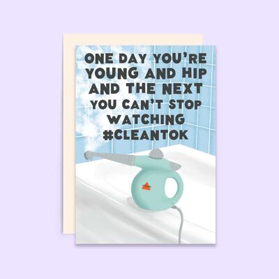 Tarjeta de cumpleaños Steam CleanTok | Tarjeta de cumpleaños divertida
