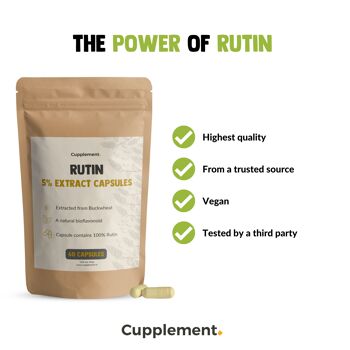 Cupplement - Capsules de Rutine 60 Pièces - 500 MG par Capsules - Biologique - Sans Poudre - Supplément - Superaliment 6