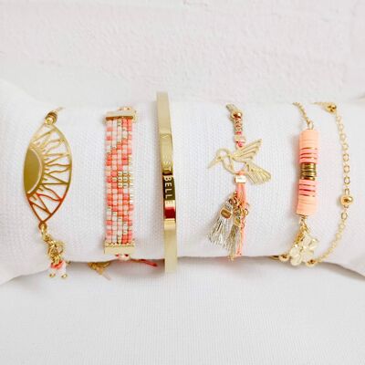 Kit of 5 Bracelets BRA-4 Pink, coral and gold