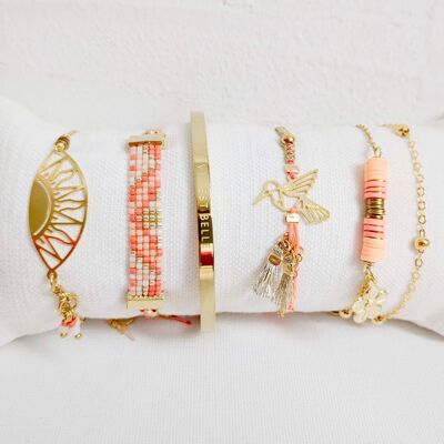 Kit 5 Bracelets BRA-4 Rose, corail et doré