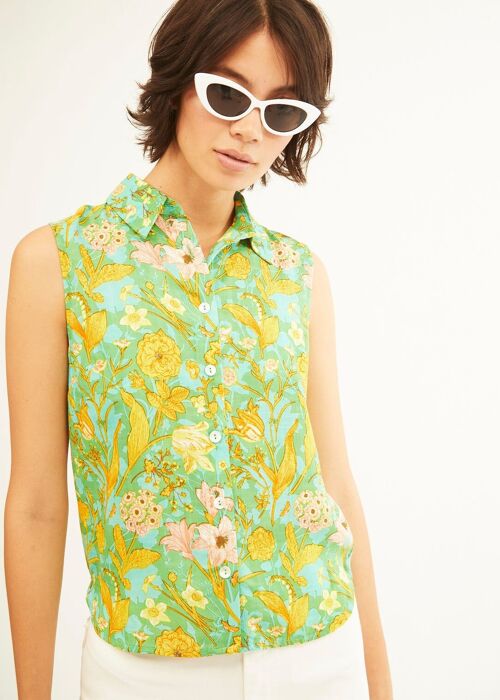 Camisa sin Mangas Green Floral Explosion