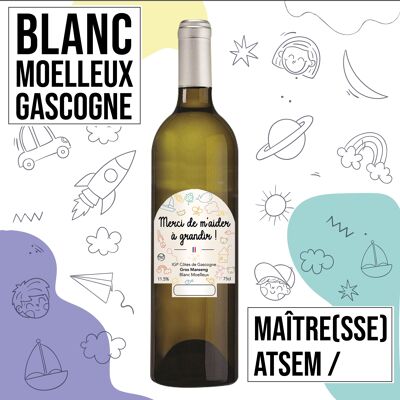 Vino de regalo "Maîtresse et ATSEM" - IGP - Côtes de Gascogne Grand manseng blanco suave 75cl
