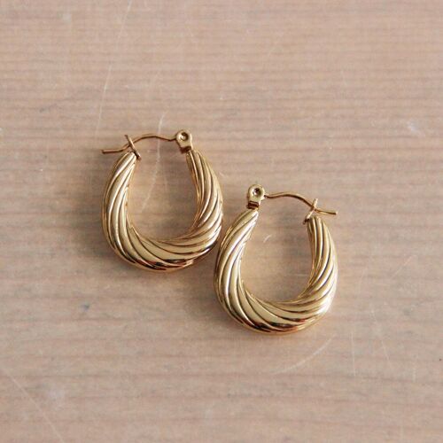 Stainless steel oval hoop earrings twisted – gold