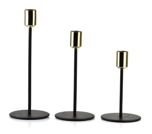 CEDRIC Set of 3 candlesticks black and gold8xH14cm/8xH18cm/8xH22cm