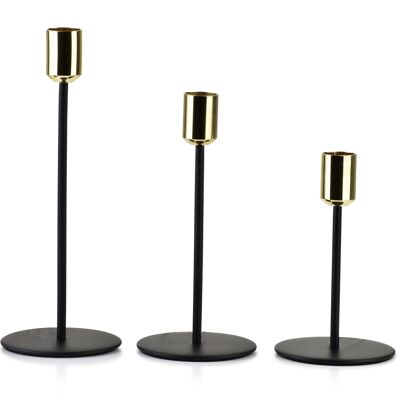 CEDRIC Set of 3 candlesticks black and gold8xH14cm/8xH18cm/8xH22cm