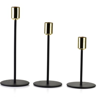 CEDRIC Lot de 3 bougeoirs noir et doré 8xH14cm/8xH18cm/8xH22cm