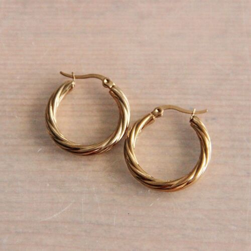 Stainless steel round hoop earring twisted '25mm' - gold