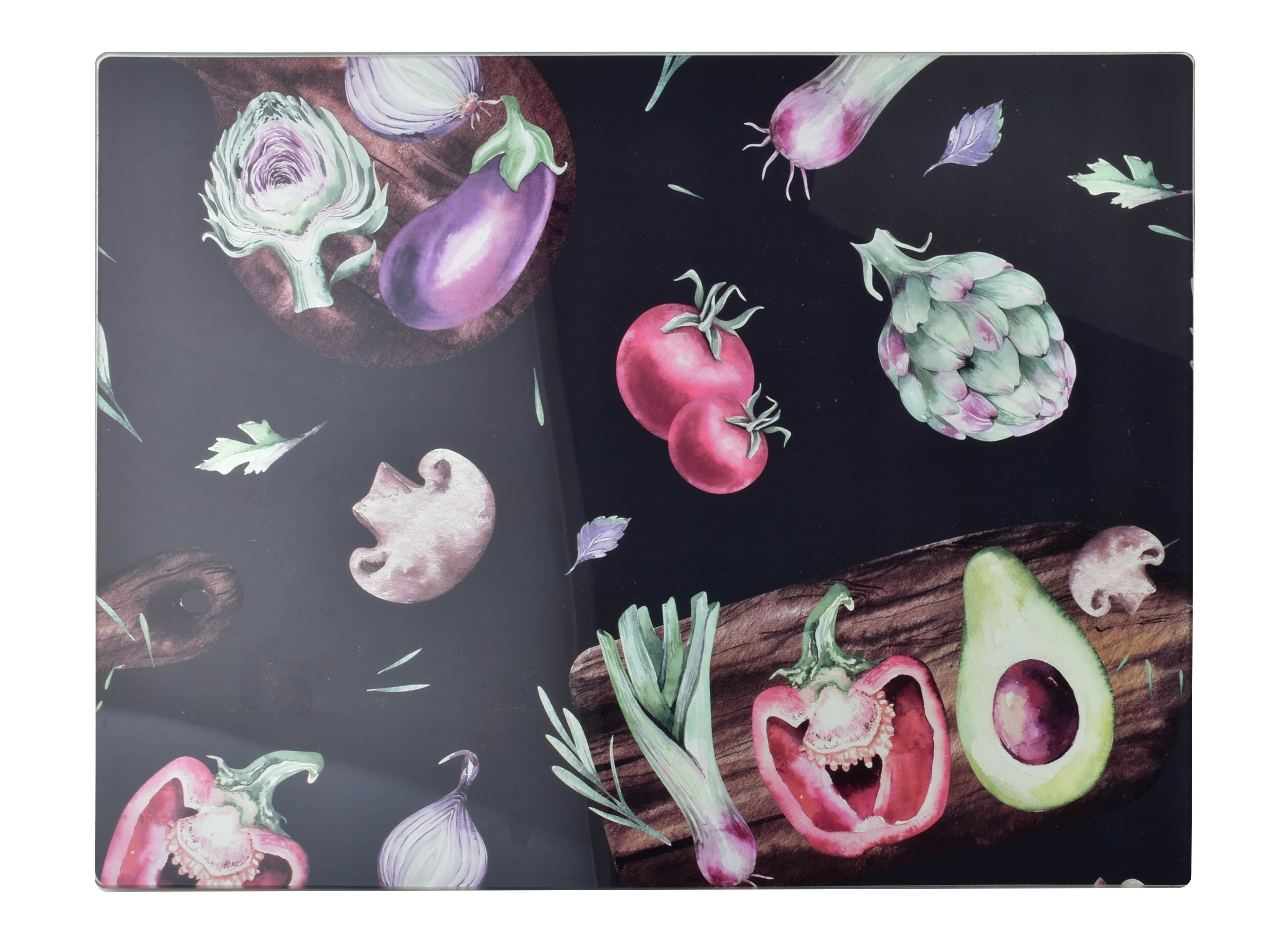 ARIA Tagliere 40x30cm verdure in vetro nero