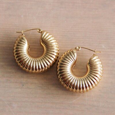 Stainless steel chunky hoop earring round – gold