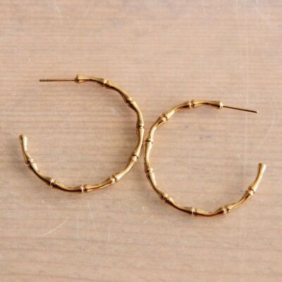 Stainless steel bamboo hoop earrings – gold