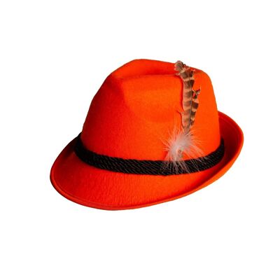 Bayern Hat Orange with Feather Brown/White