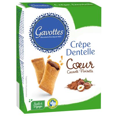 Kakao-Haselnuss-Herz-Spitzen-Crêpe – 90-g-Karton – Bretonischer Keks – Gavottes
