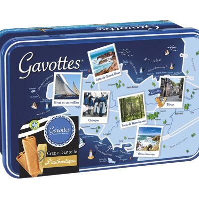 Crêpe Dentelle L'Authentique - Caja metálica Mapa de Bretaña 200 g - Galleta Bretona - Gavottes