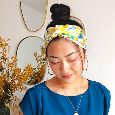Headband NELLIE/ bandeau polyester à fleurs jaunes et vertes