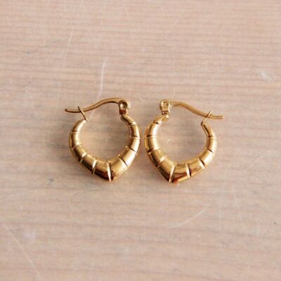 Stainless steel heart-shaped hoop earrings striped - gold