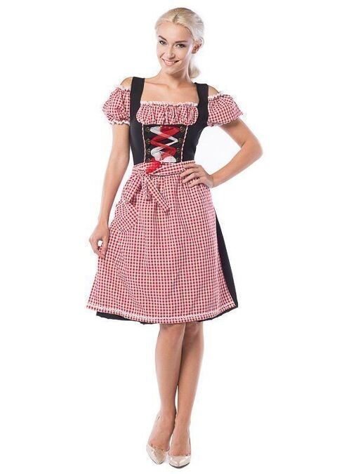 Oktoberfest Dress Anne-Ruth Long Red/Black - 3XL/46