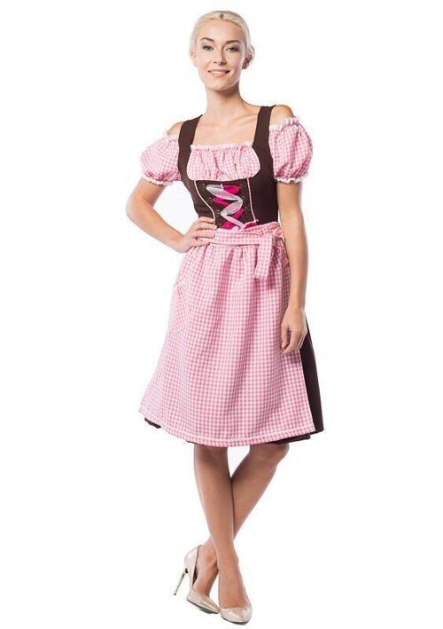 Oktoberfest Dress Anne-Ruth Long Pink/Brown - L/40