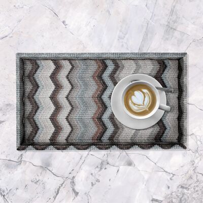 Tray rectangular faux leather zigzag gray cosmetic tray