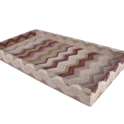 Tray rectangular faux leather zigzag pink cosmetic tray