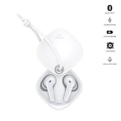 Moxie Minitwin stereo bluetooth headset with sliding case - white