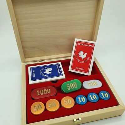 Coffret en bois jeu de Bridge - 90 jetons