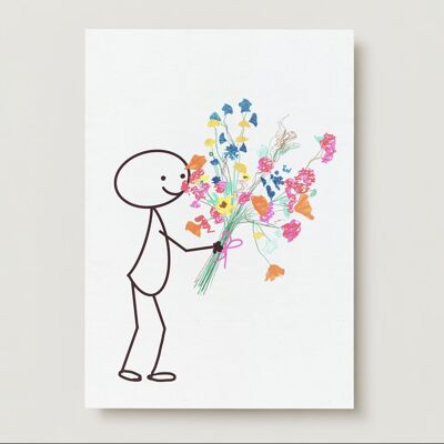 Impression d’art Robin avec bouquet de fleurs – A4 et A3