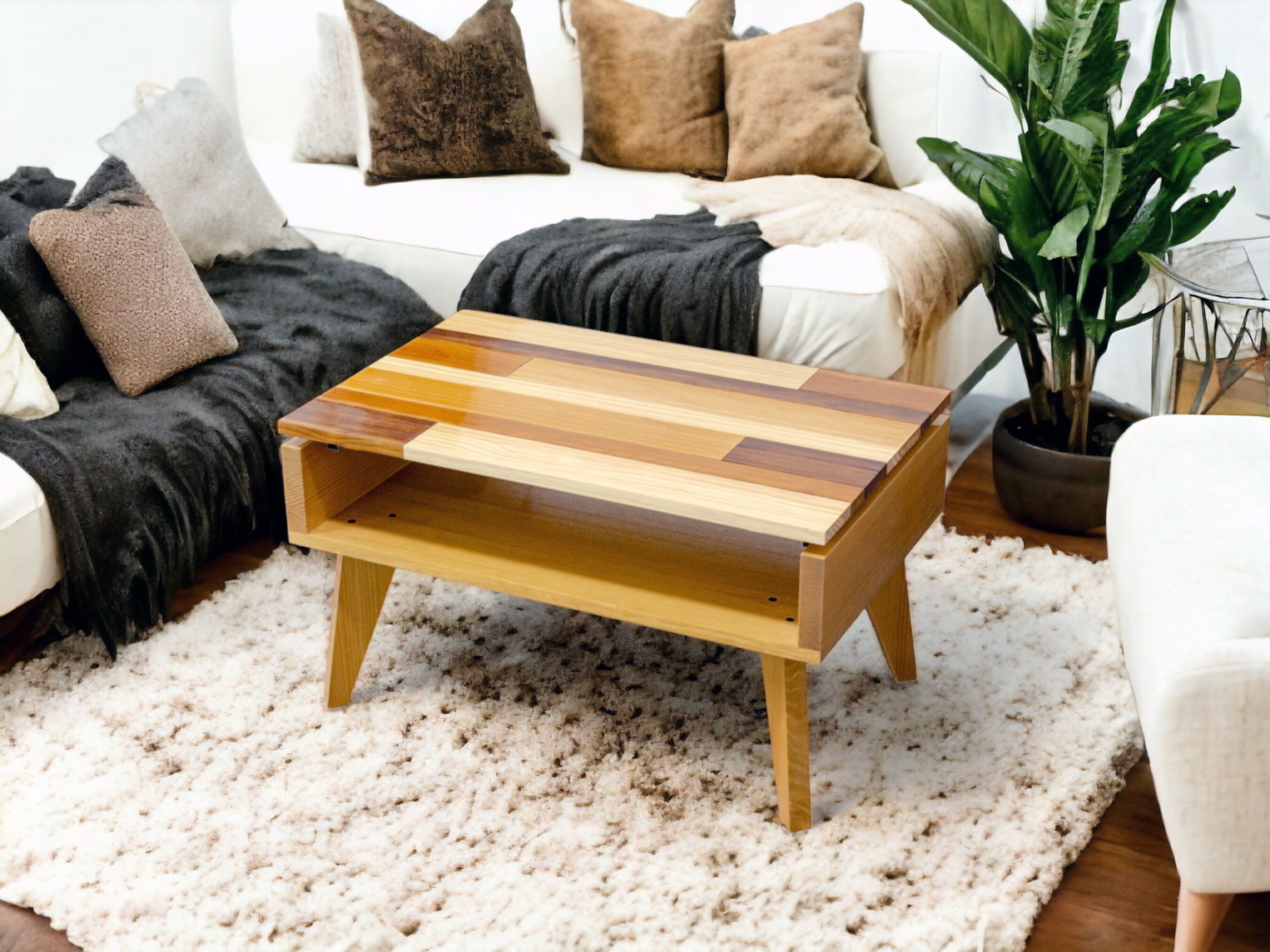 Table basse élévatrice ELEMENTAL, table basse pliante, table basse pour le salon, table pliante basse, bois massif, fait main, sans assemblage | DÉCO TERRAMARA