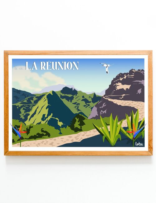 Affiche Île de la Réunion | Poster Vintage Minimaliste | Affiche de Voyage | Travel Poster | Déco intérieure