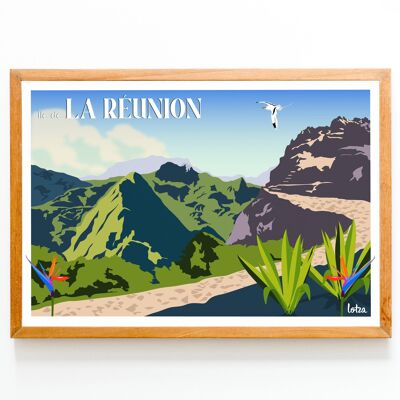 Póster Isla de la Reunión | Póster minimalista vintage | Cartel de viaje | Cartel de viaje | Decoración de interiores