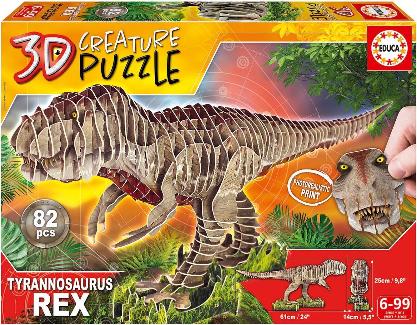 EDUCA BORRAS - Puzzle da 82 pezzi Creatura T-Rex 3D