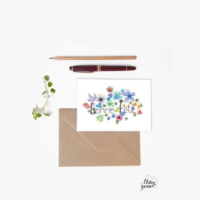DOUBLE HAPPY HOLIDAY FLOWER AND BOTANICAL WATERCOLOR GREETING CARD