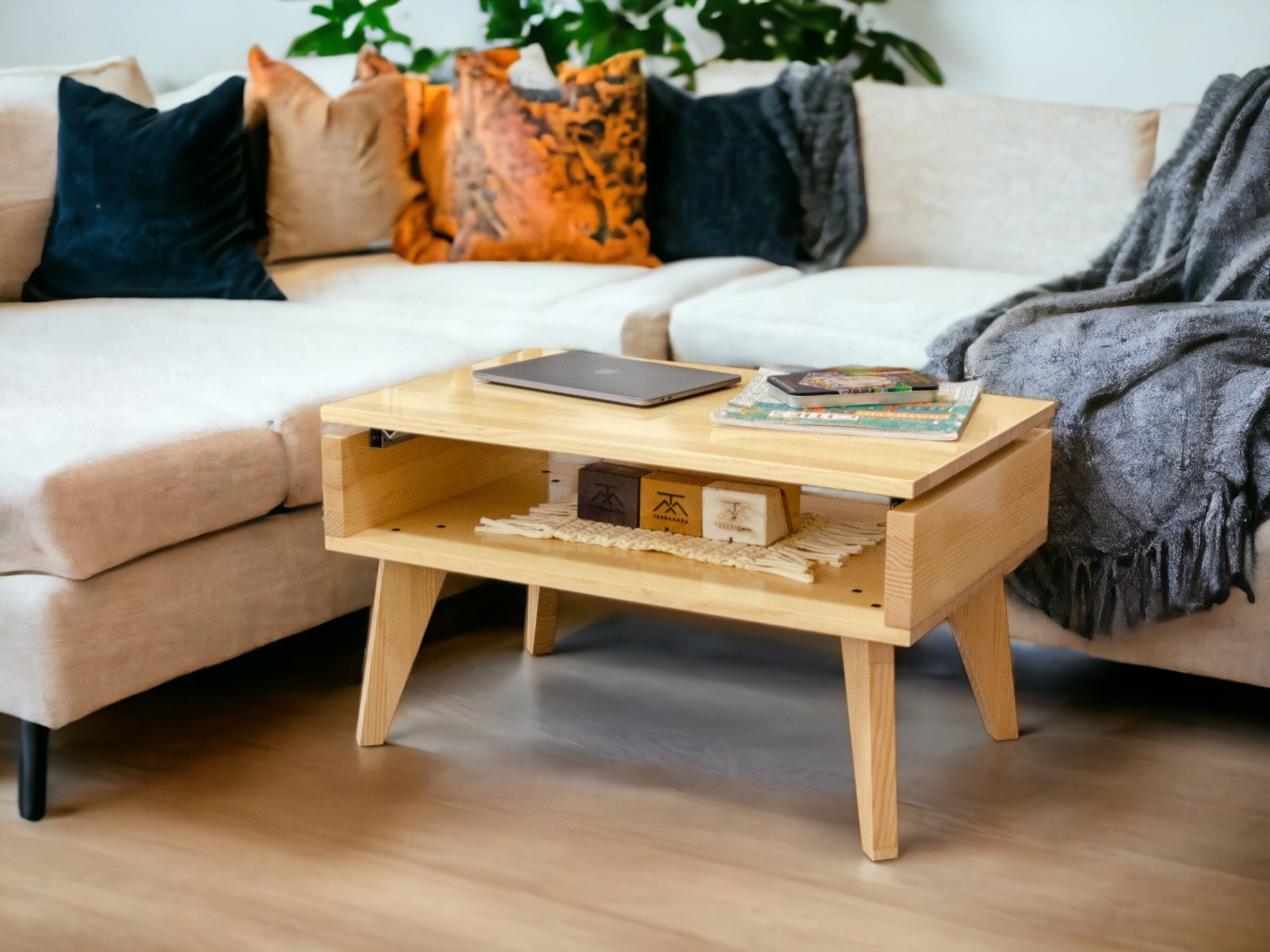 Table basse élévatrice ELEMENTAL, table basse pliante, table basse pour le salon, table pliante basse, bois massif, fait main, sans assemblage | DÉCO TERRAMARA