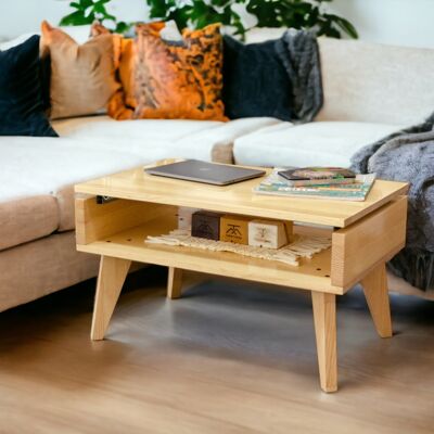 ELEMENTAL elevating coffee table, Folding Coffee Table, Coffee Table for the Living Room, Low Folding Table, Solid Wood, Handmade, No Assembly | TERRAMARA DECO