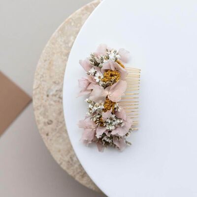 Hair comb dried flowers pink springlike