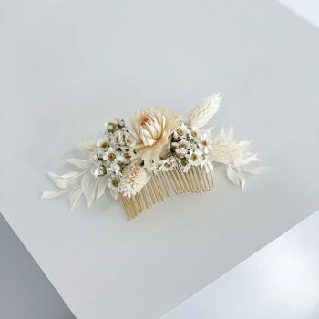 Peigne à cheveux fleurs séchées marguerites blanches 2